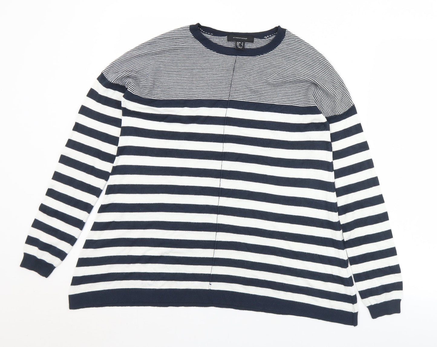 Atmosphere Womens Blue Crew Neck Striped Viscose Pullover Jumper Size 12