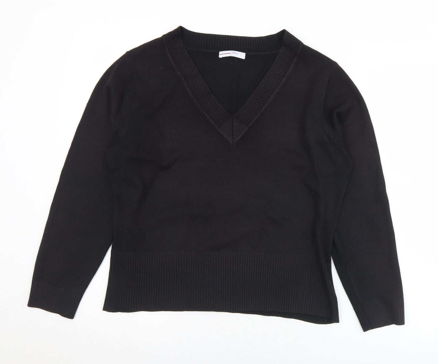 Papaya Womens Black V-Neck  Acrylic Pullover Jumper Size 22