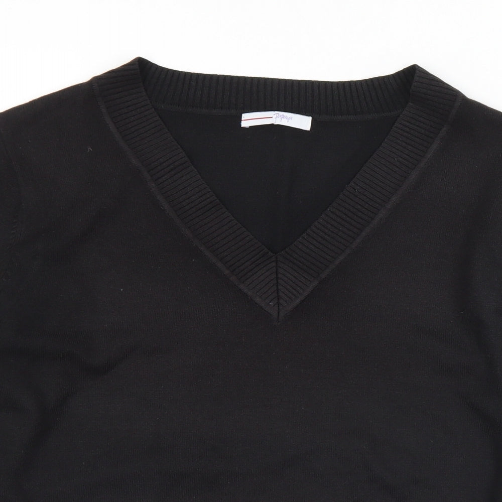 Papaya Womens Black V-Neck  Acrylic Pullover Jumper Size 22