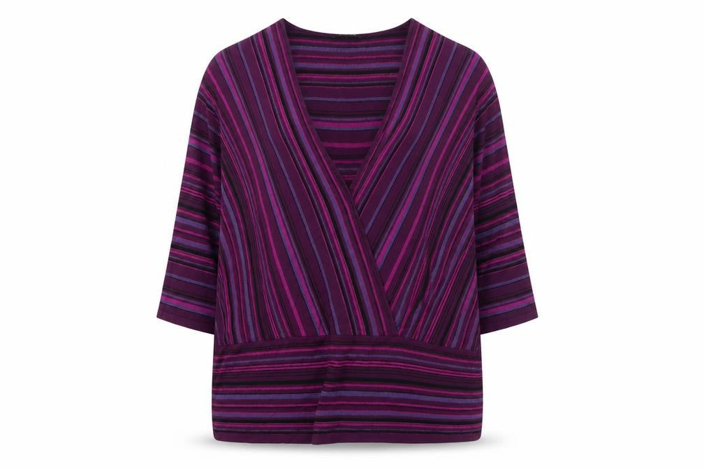 Essense Womens Purple V-Neck Striped Viscose Pullover Jumper Size 30