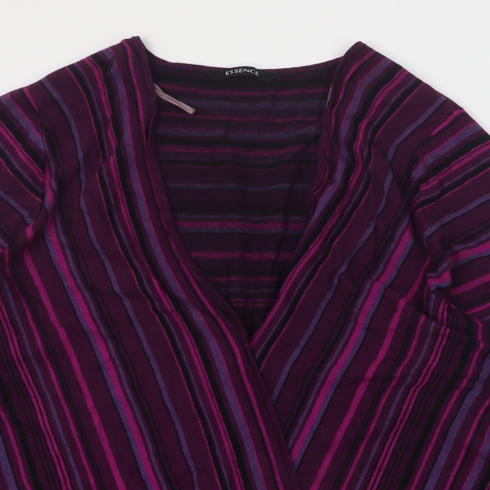Essense Womens Purple V-Neck Striped Viscose Pullover Jumper Size 30