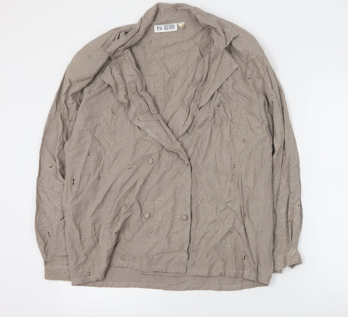 Together Womens Brown  Viscose Basic Blouse Size 12 V-Neck