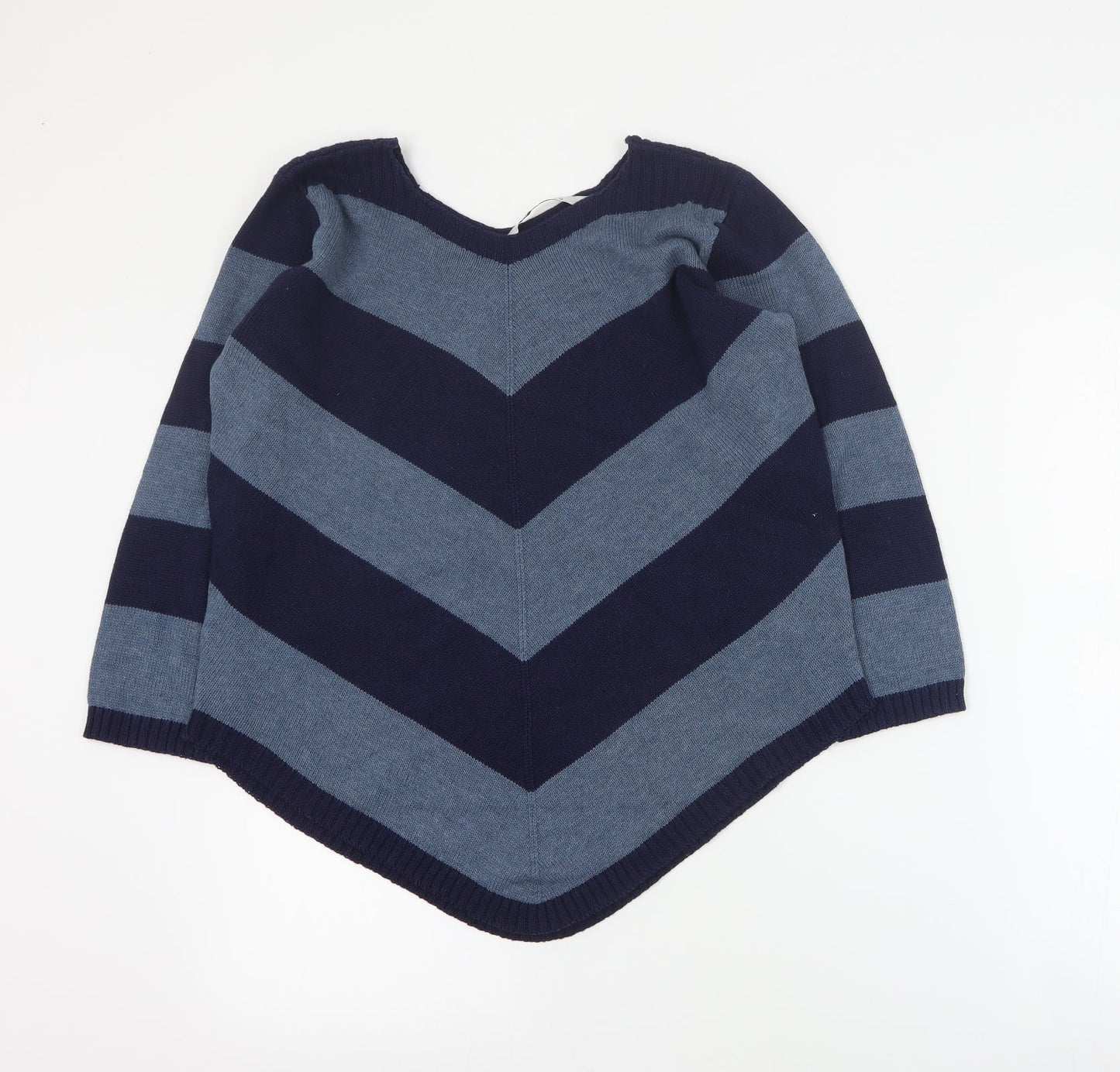 Tru Collection Womens Blue V-Neck Striped Cotton Pullover Jumper Size S
