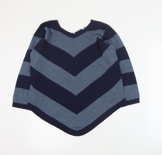 Tru Collection Womens Blue V-Neck Striped Cotton Pullover Jumper Size S