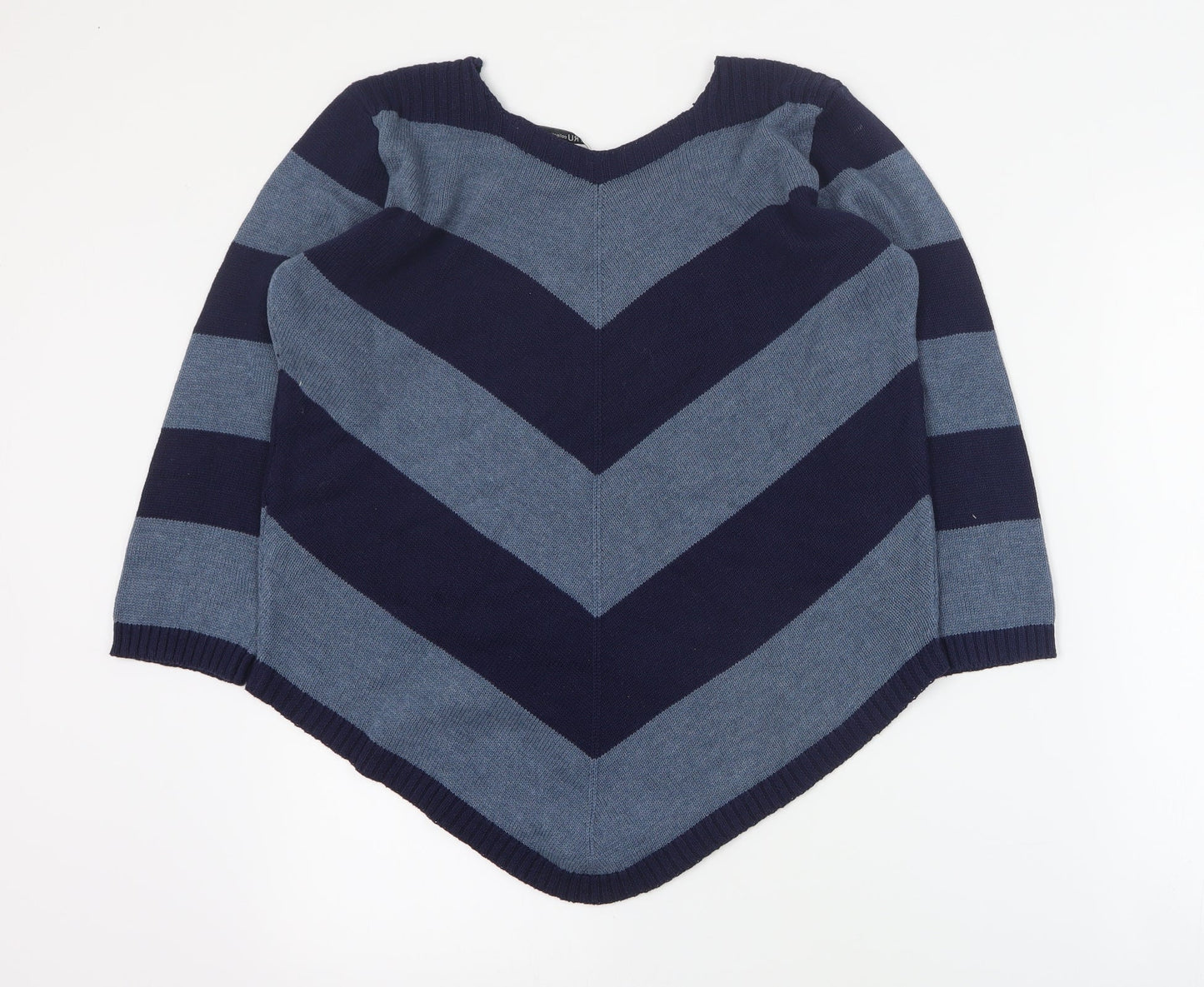 Tru Collection Womens Blue V-Neck Striped Cotton Pullover Jumper Size S