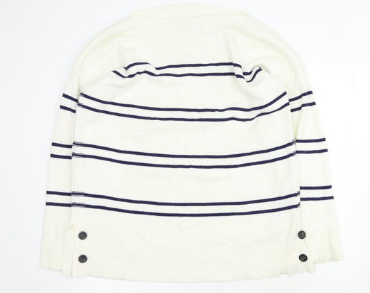 Very Womens Ivory Boat Neck Striped Cotton Pullover Jumper Size L
