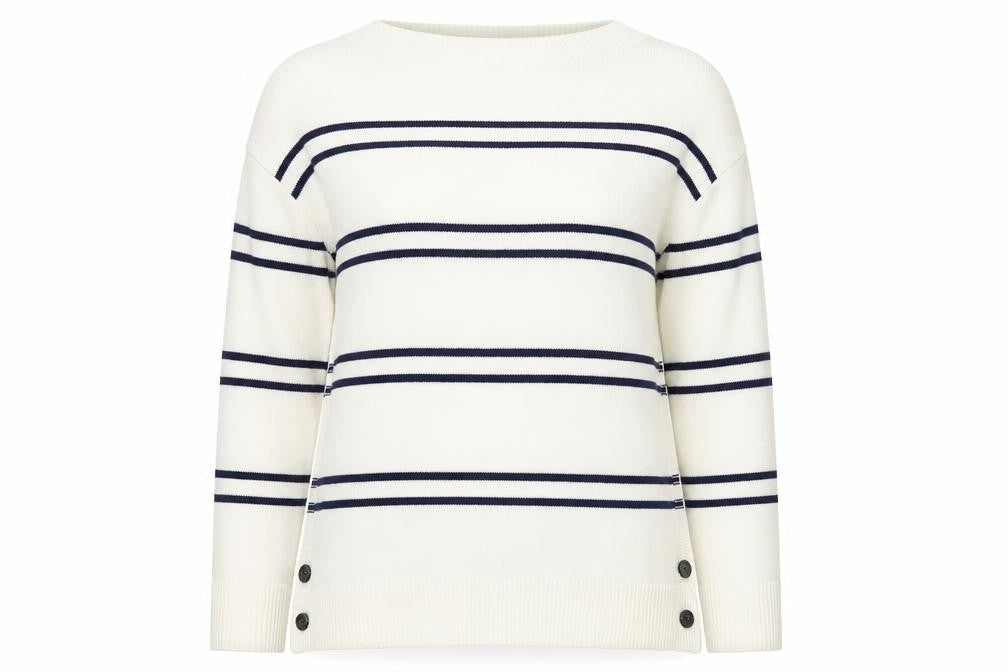 Very Womens Ivory Boat Neck Striped Cotton Pullover Jumper Size L