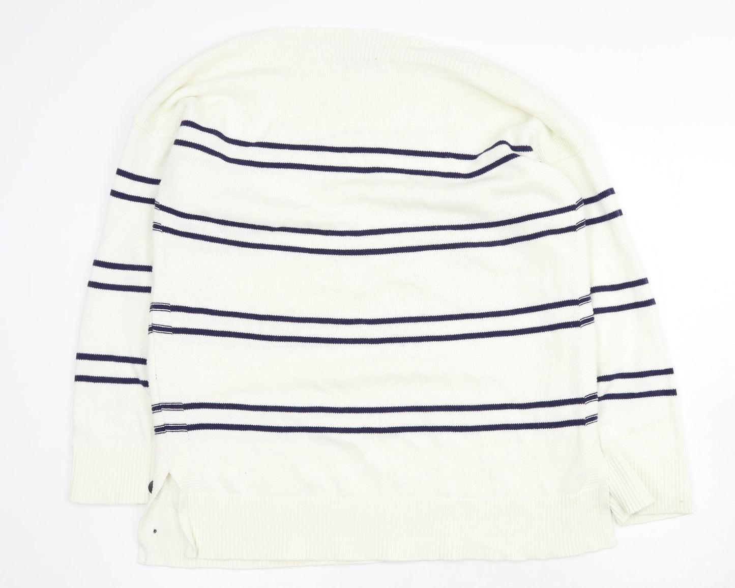 Very Womens Ivory Boat Neck Striped Cotton Pullover Jumper Size L