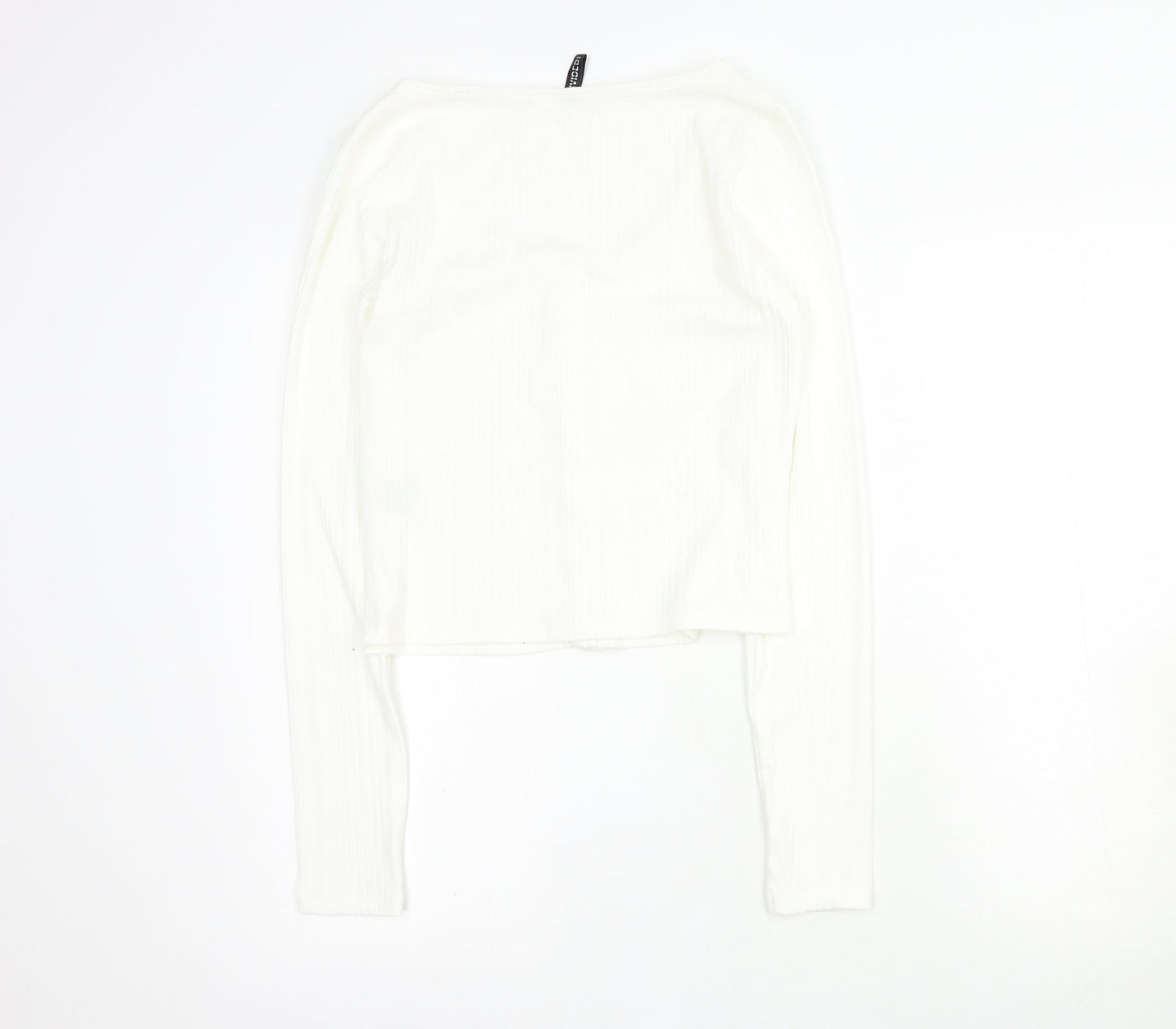 H&M Womens White  Polyester Cropped T-Shirt Size L Round Neck - Ribbed