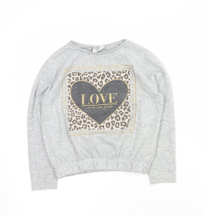 Preloved Matalan Girls Grey Round Neck  Polyester Pullover Jumper Size 9 Years  Pullover - Front