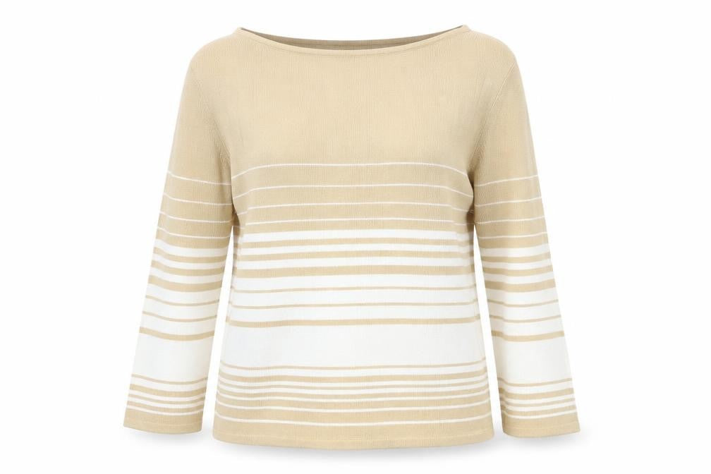 Debbie Morgan Womens Brown Round Neck Striped Viscose Pullover Jumper Size M