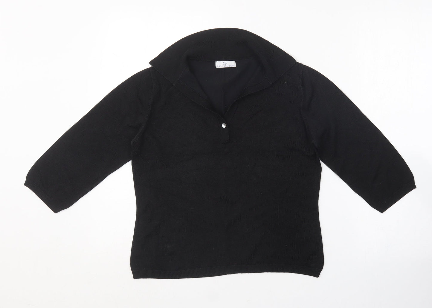 Essentials Womens Black Collared  Cotton Cardigan Jumper Size 18