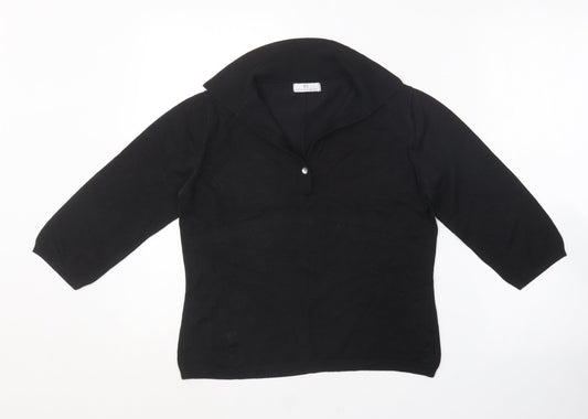Essentials Womens Black Collared  Cotton Cardigan Jumper Size 18