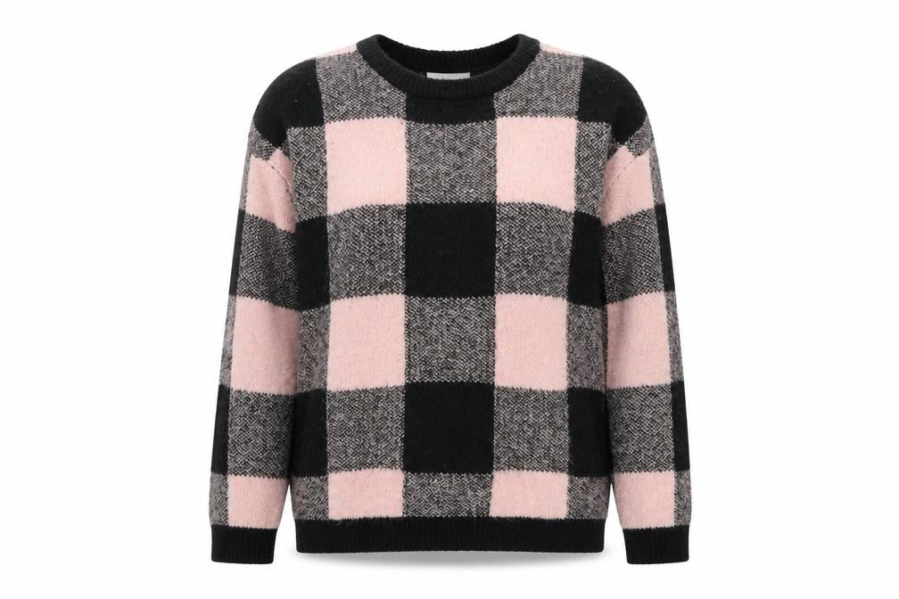 H&M Womens Multicoloured Round Neck Check Acrylic Pullover Jumper Size 12