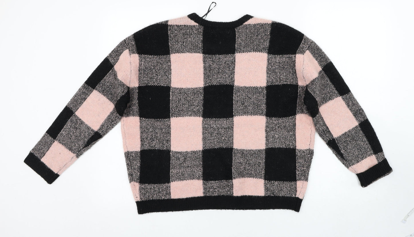 H&M Womens Multicoloured Round Neck Check Acrylic Pullover Jumper Size 12