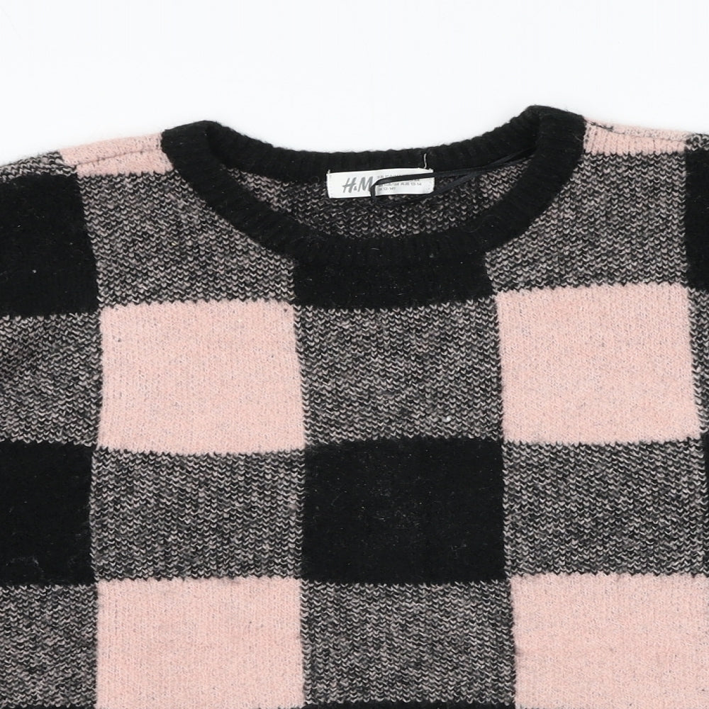 H&M Womens Multicoloured Round Neck Check Acrylic Pullover Jumper Size 12