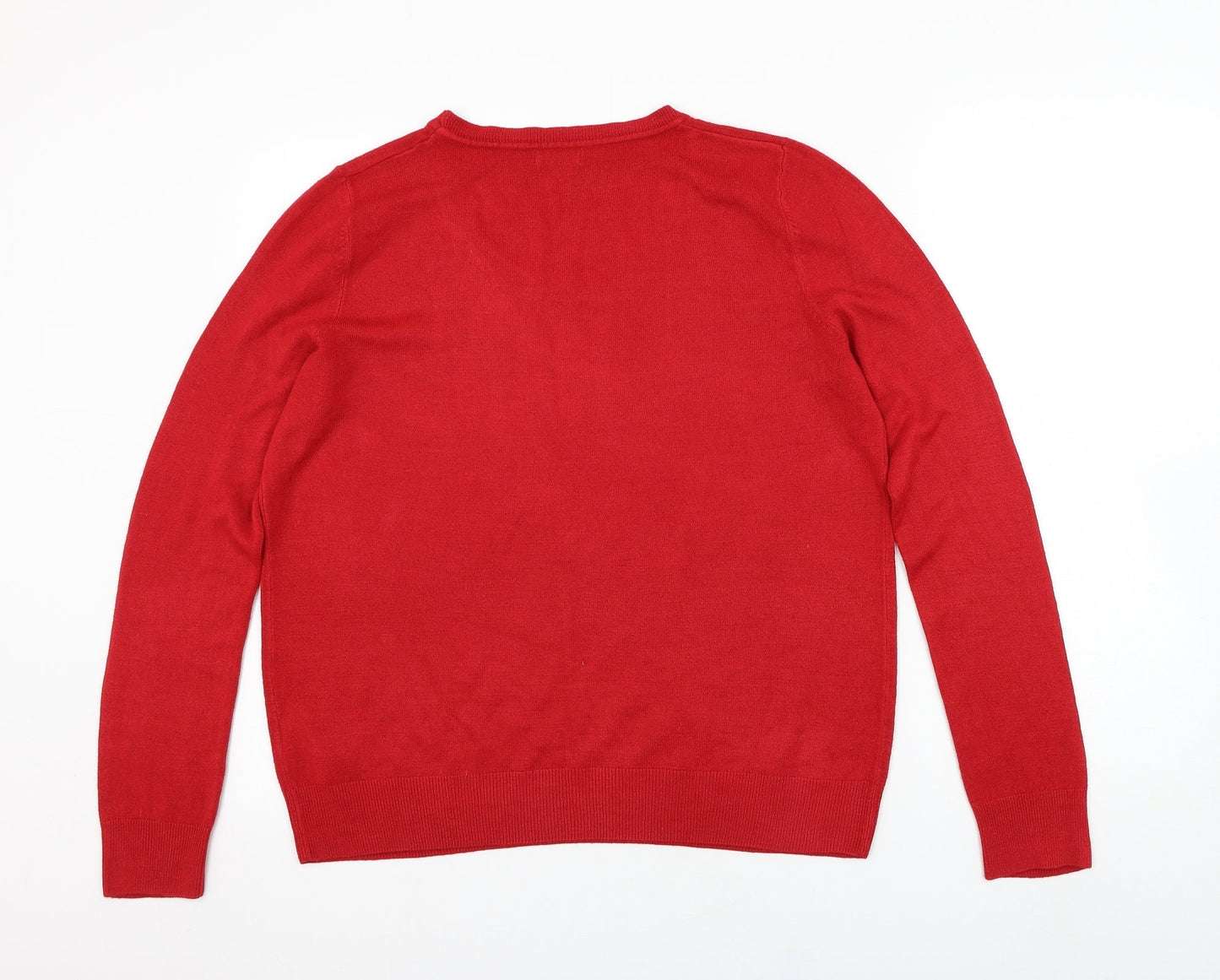 F&F Womens Red Round Neck  Acrylic Pullover Jumper Size 14