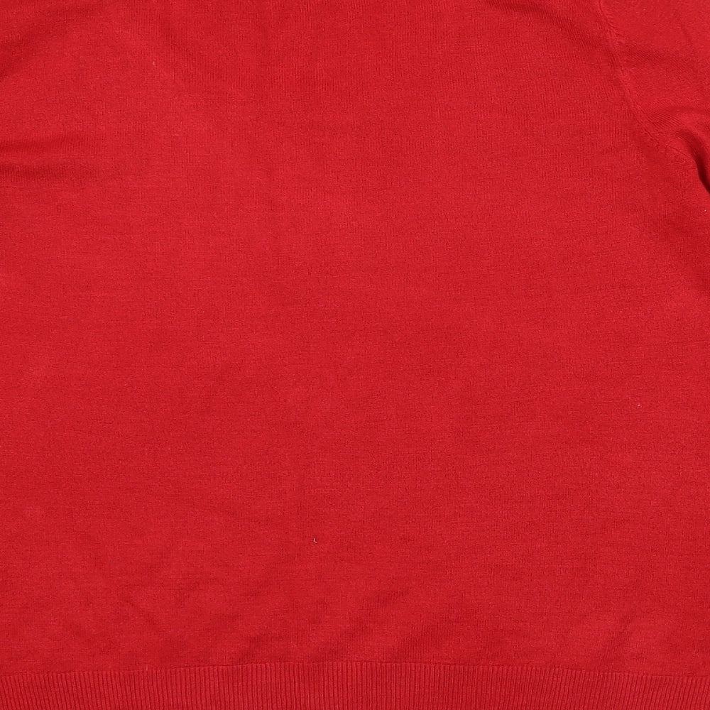 F&F Womens Red Round Neck  Acrylic Pullover Jumper Size 14