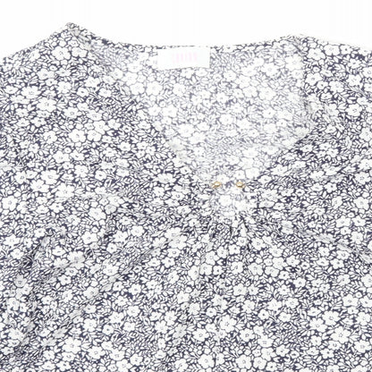 Savida Womens Blue Floral Polyester Basic Blouse Size L V-Neck