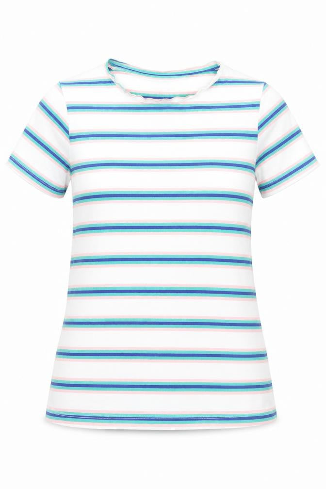 Dunnes Stores Womens Multicoloured Striped Cotton Basic T-Shirt Size S Crew Neck