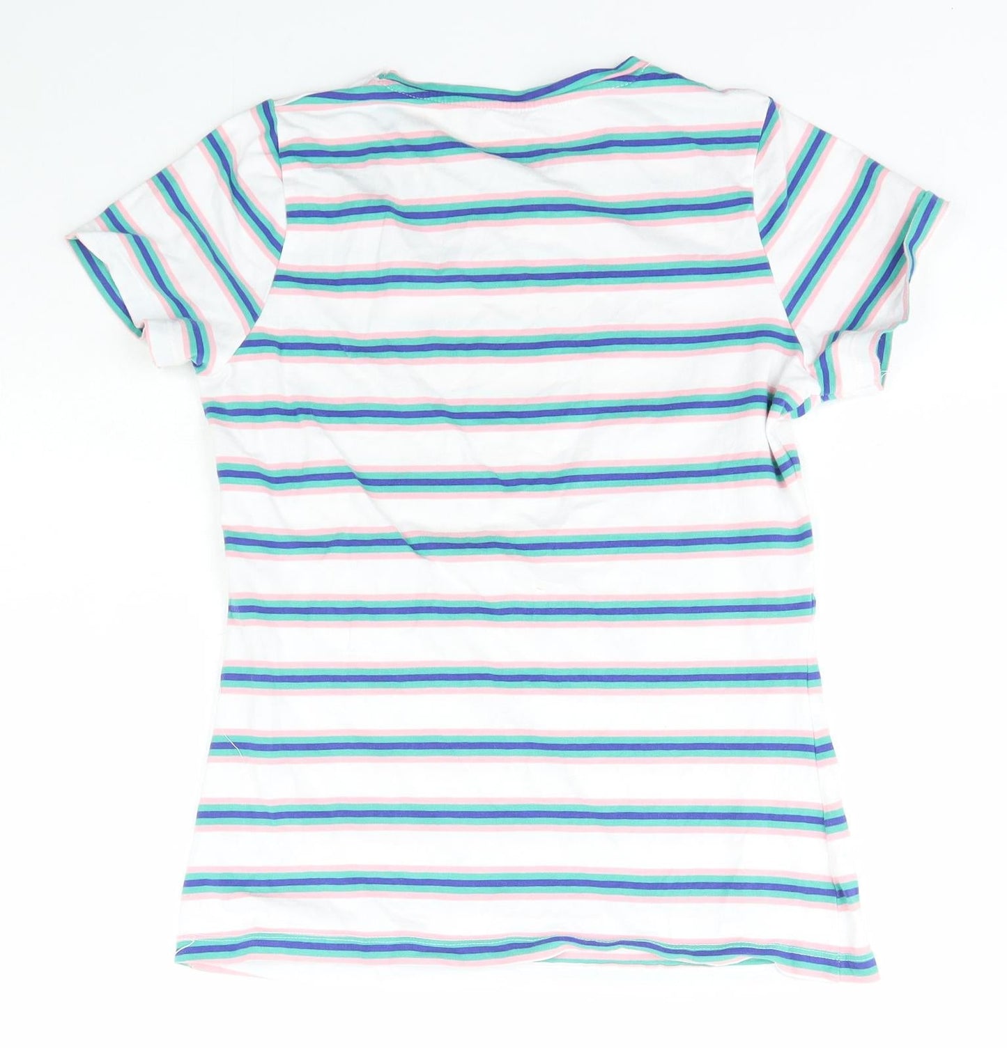 Dunnes Stores Womens Multicoloured Striped Cotton Basic T-Shirt Size S Crew Neck