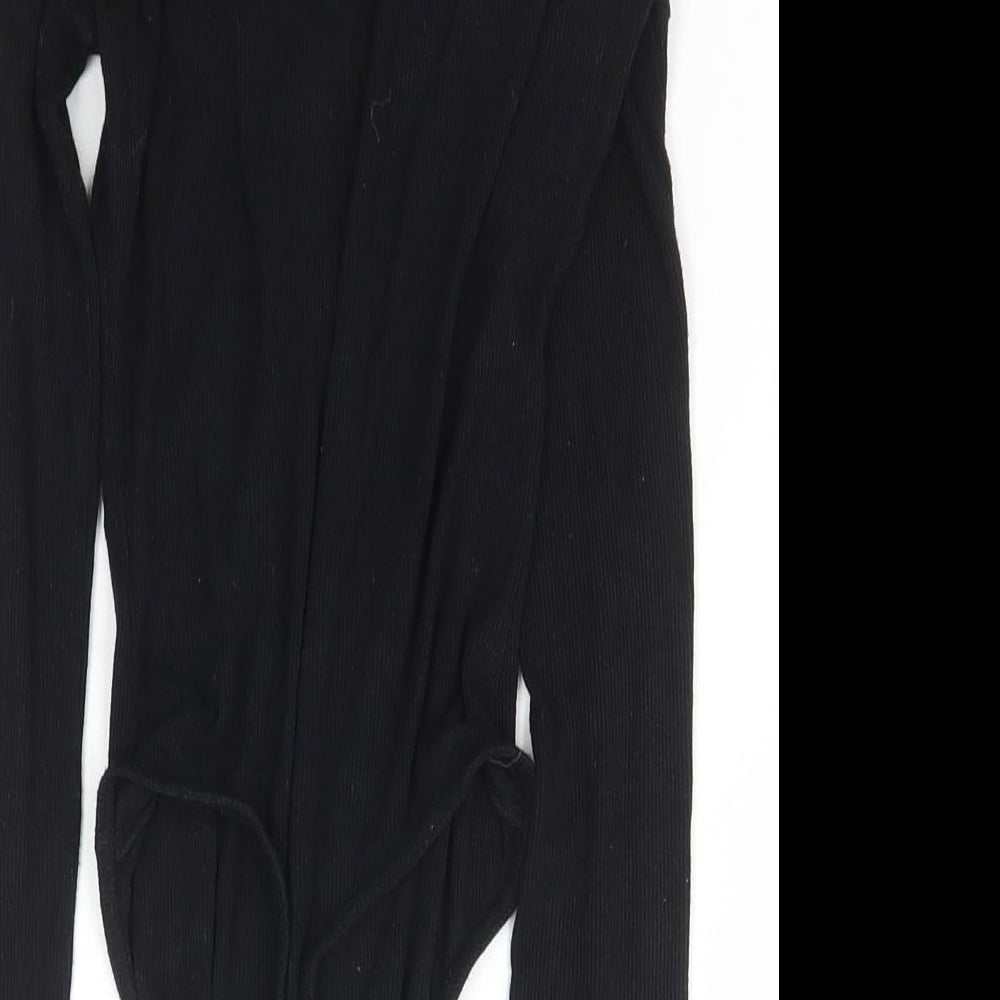 PRETTYLITTLETHING Womens Black  Polyester Bodysuit One-Piece Size 8  Snap