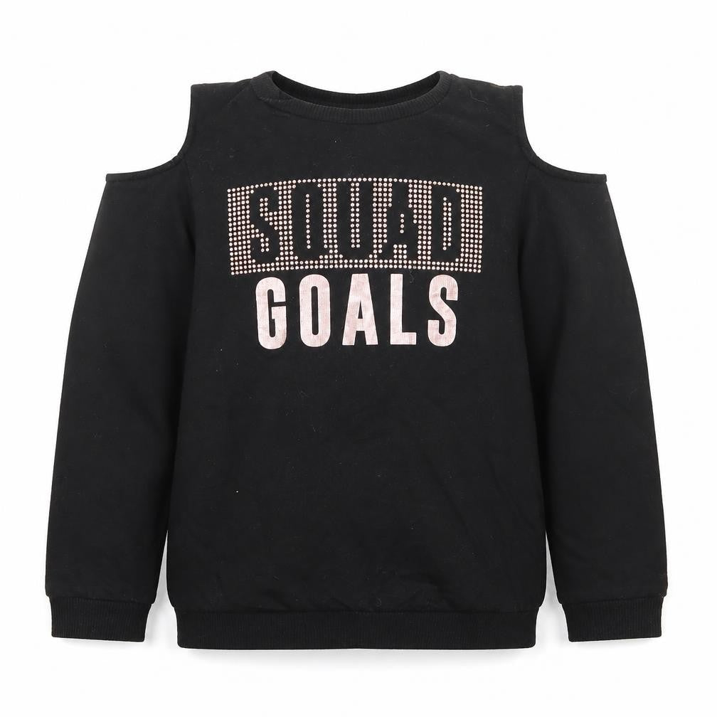 Pep&co Girls Black Scoop Neck  Polyester Pullover Jumper Size 9-10 Years  Pullover - Squad Goal