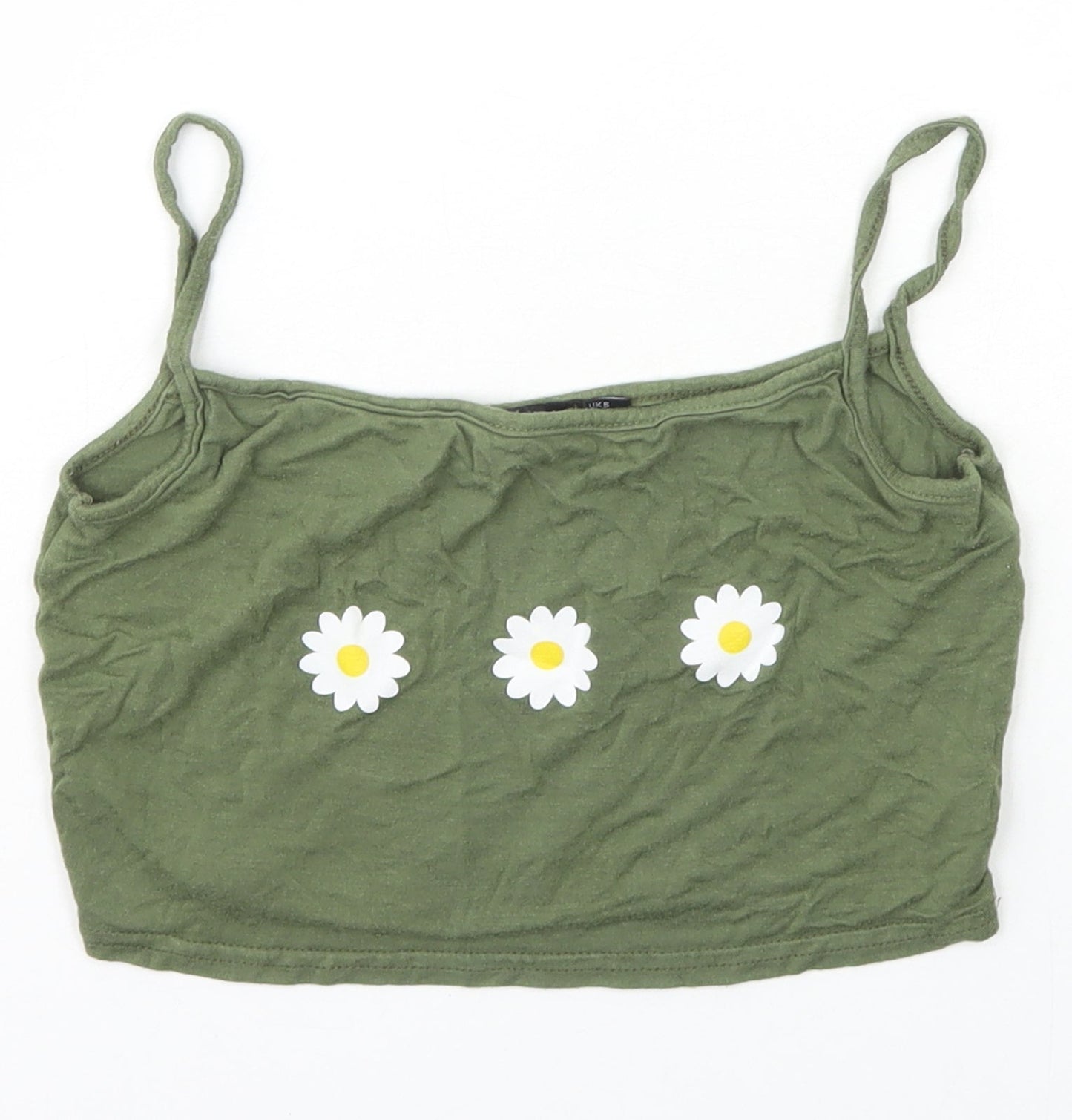 PRETTYLITTLETHING Womens Green  Viscose Basic Tank Size 6 Square Neck - flowers
