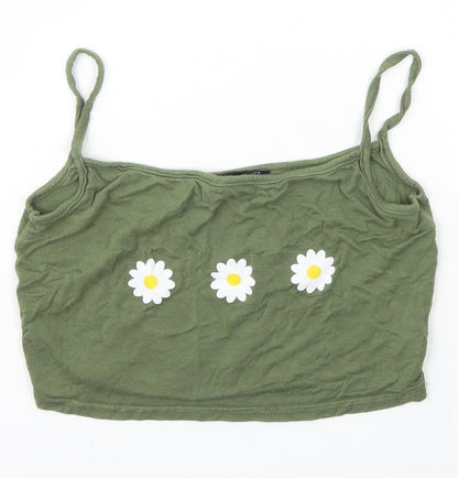 PRETTYLITTLETHING Womens Green  Viscose Basic Tank Size 6 Square Neck - flowers