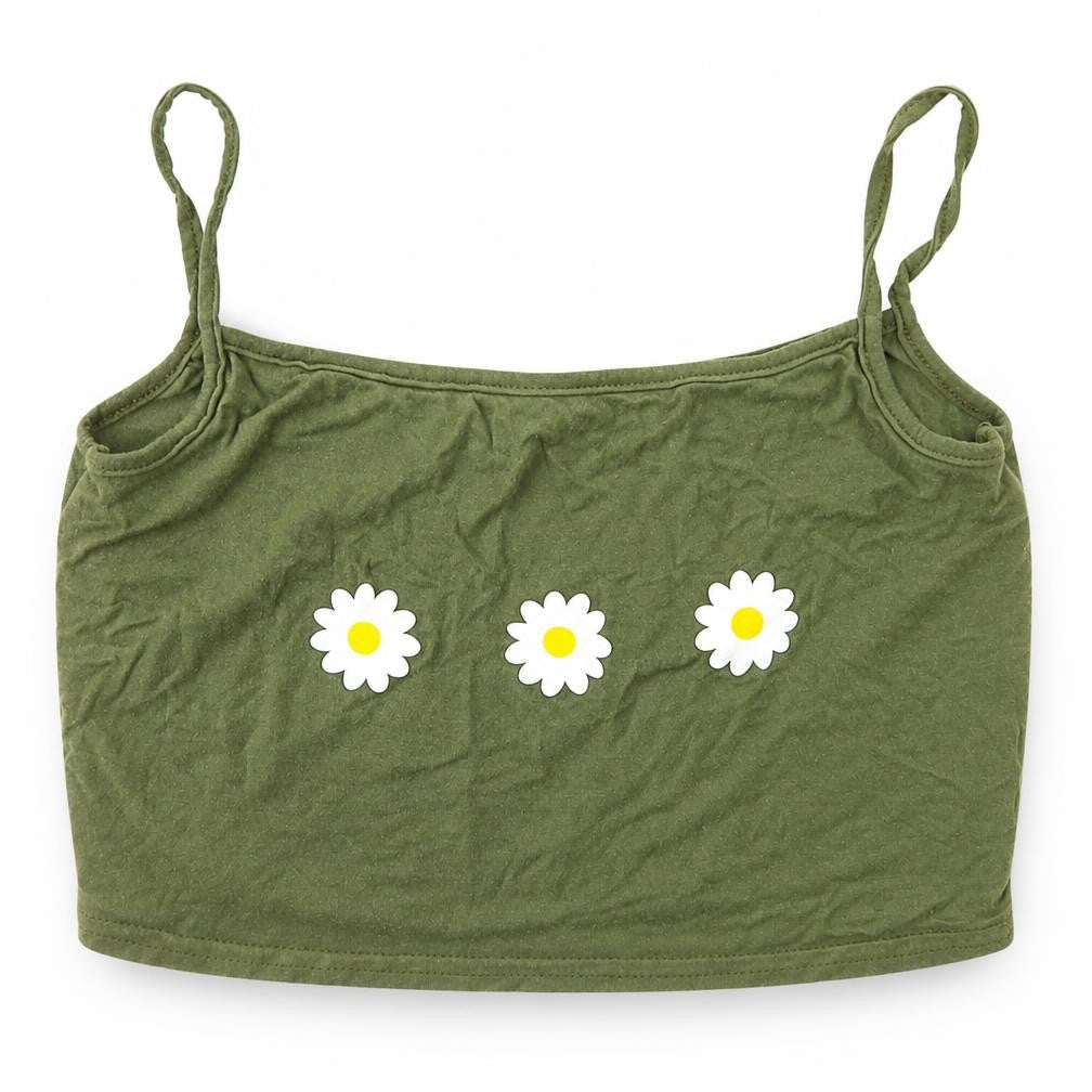 PRETTYLITTLETHING Womens Green  Viscose Basic Tank Size 6 Square Neck - flowers