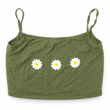 PRETTYLITTLETHING Womens Green  Viscose Basic Tank Size 6 Square Neck - flowers