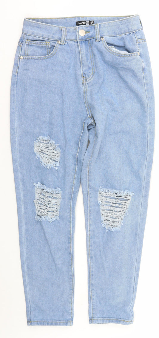 Preloved Boohoo Womens Blue  Cotton Tapered Jeans Size 10 L26 in Regular Zip - Front