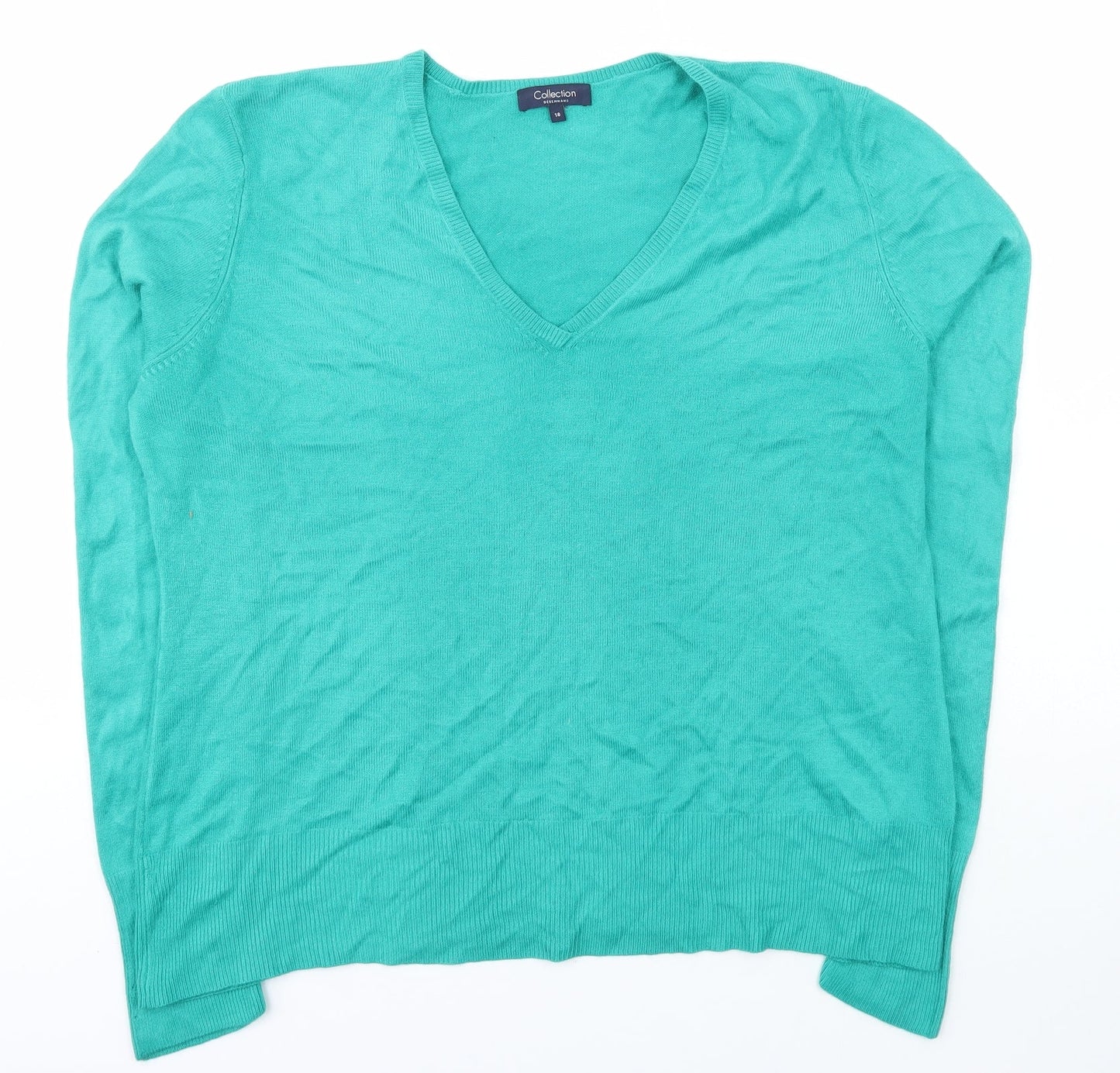 Collection Womens Green V-Neck  Acrylic Pullover Jumper Size 18   - Debenhams
