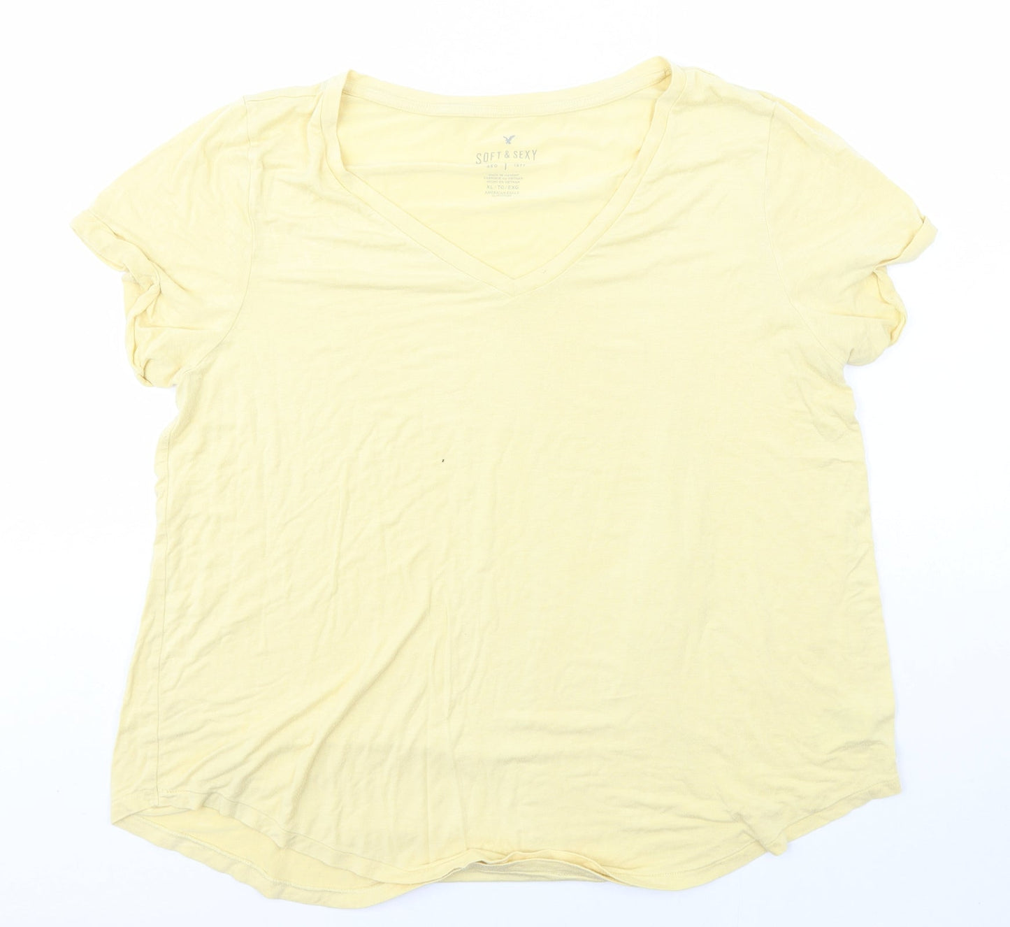 Soft & Sexy  Womens Yellow  Viscose Basic T-Shirt Size XL Collared