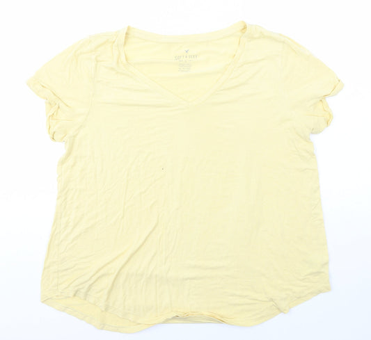 Soft & Sexy  Womens Yellow  Viscose Basic T-Shirt Size XL Collared