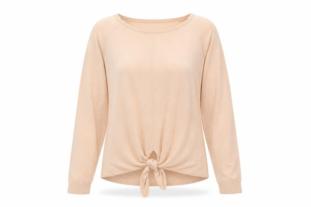 Marks & Spencer Womens Orange  Acrylic Jersey T-Shirt Size L Round Neck - Tie Front