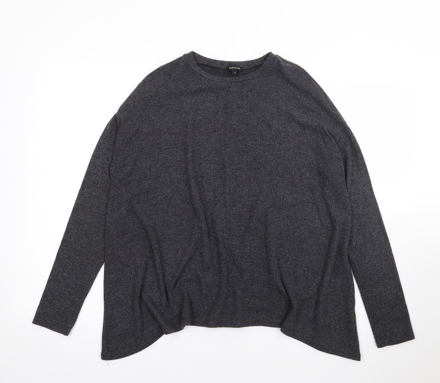 River Island Womens Grey  Viscose Jersey T-Shirt Size 8 Round Neck - Hanky Hem