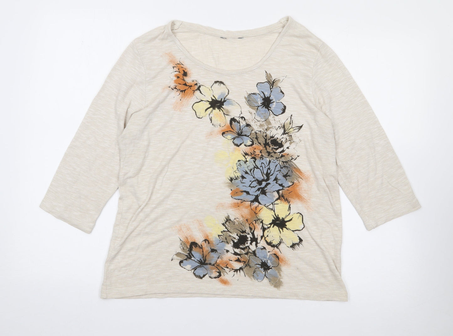 Preworn Womens Beige Floral Polyester Jersey T-Shirt Size M Round Neck