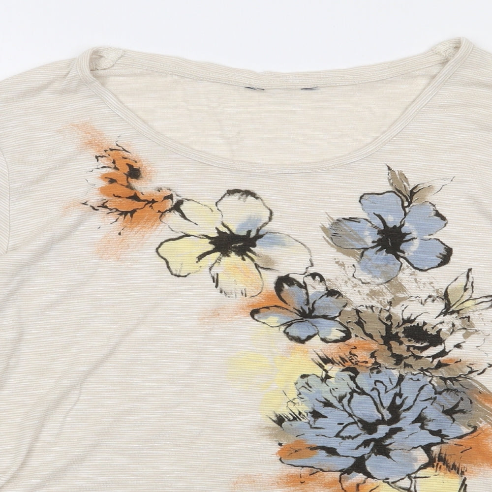 Preworn Womens Beige Floral Polyester Jersey T-Shirt Size M Round Neck