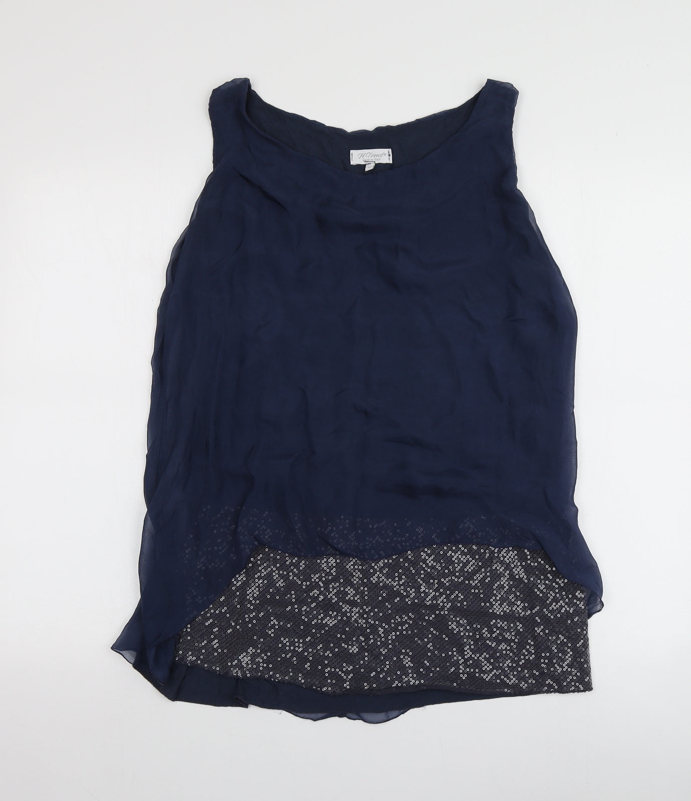 H Trend Womens Blue  Viscose Basic T-Shirt Size M Round Neck