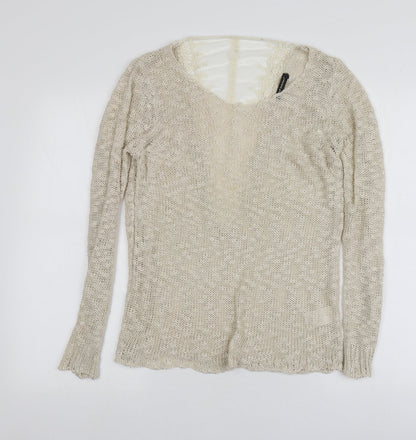QED London Womens Ivory Round Neck  Acrylic Pullover Jumper Size L