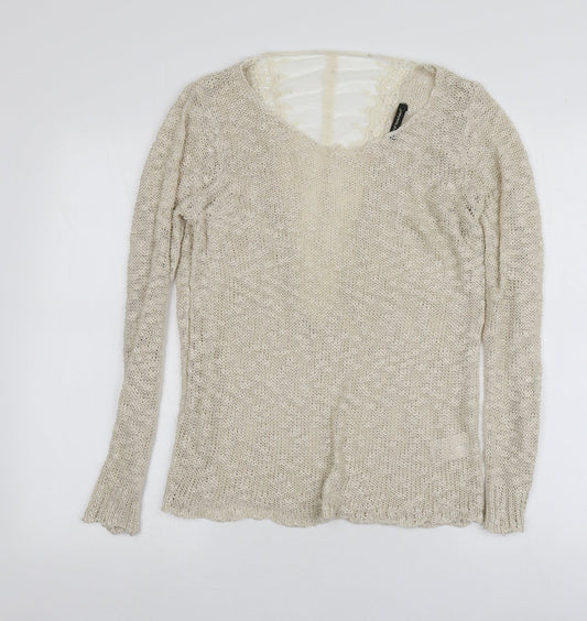 QED London Womens Ivory Round Neck  Acrylic Pullover Jumper Size L