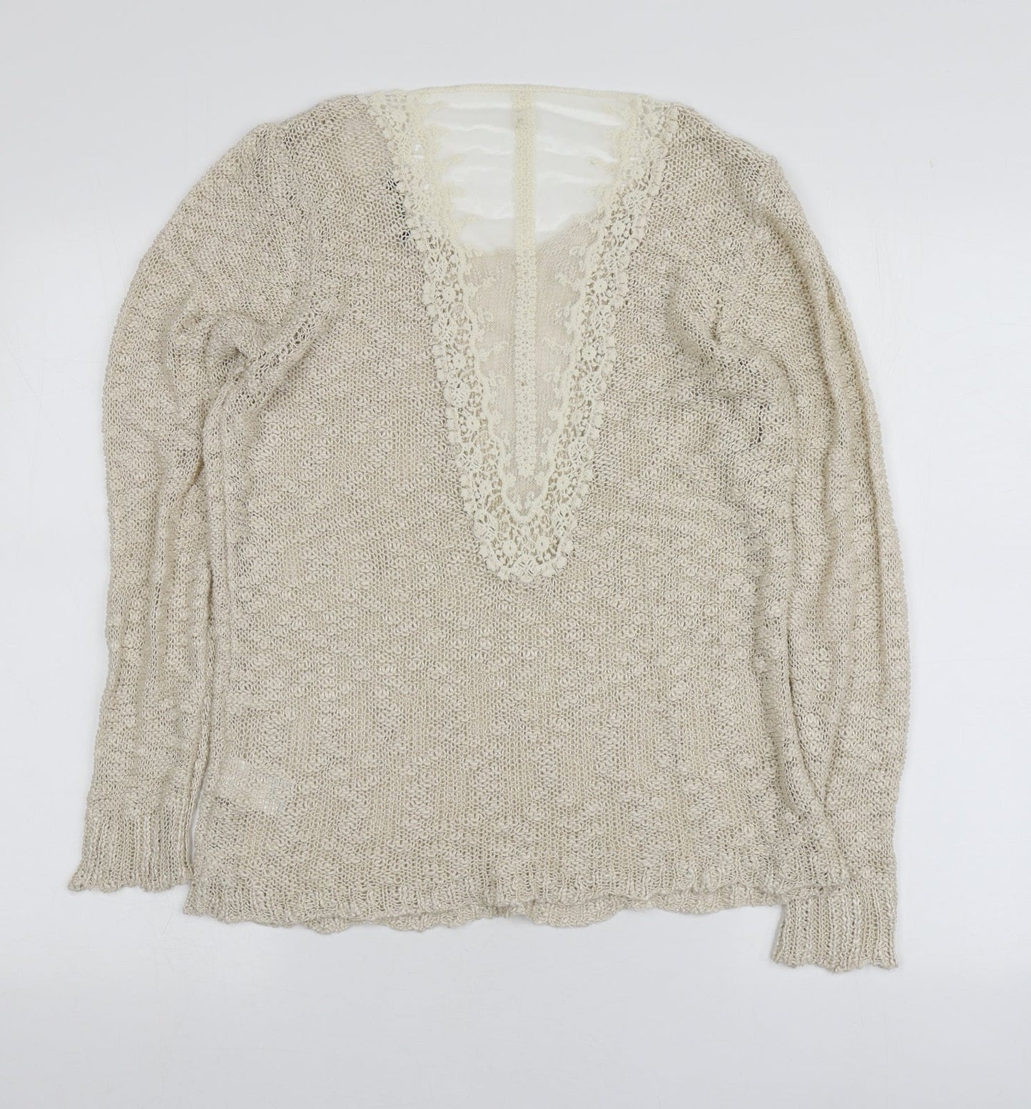 QED London Womens Ivory Round Neck  Acrylic Pullover Jumper Size L