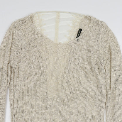 QED London Womens Ivory Round Neck  Acrylic Pullover Jumper Size L