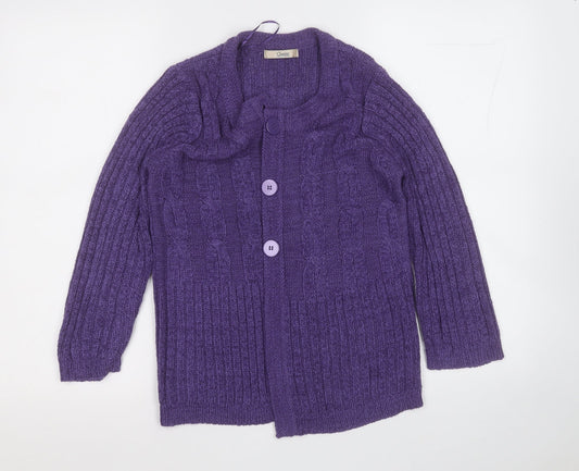 Classic Womens Purple Round Neck  Acrylic Cardigan Jumper Size M