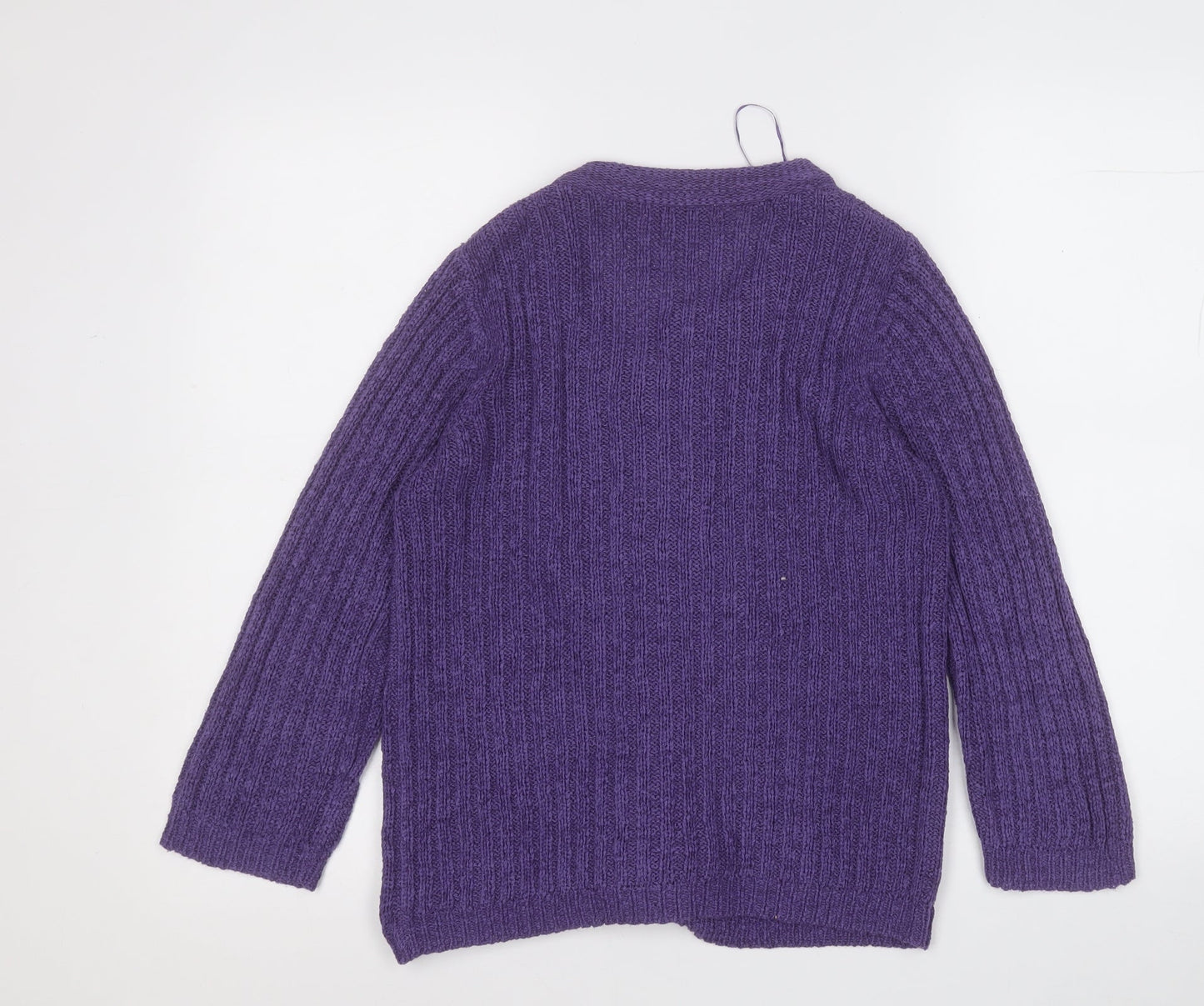 Classic Womens Purple Round Neck  Acrylic Cardigan Jumper Size M