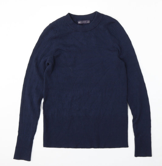 Marks and Spencer Womens Blue Round Neck  Viscose Pullover Jumper Size 12