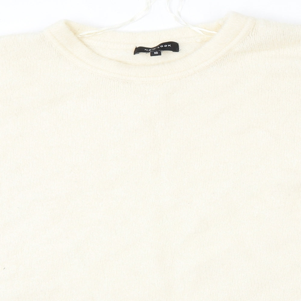 New Look Womens Beige Round Neck  Acrylic Pullover Jumper Size 16