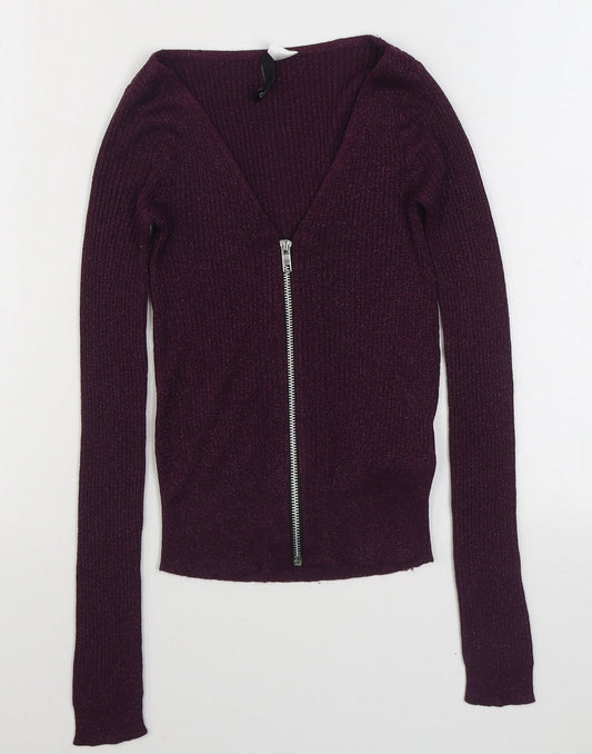 H&M Womens Purple V-Neck  Viscose Pullover Jumper Size XS