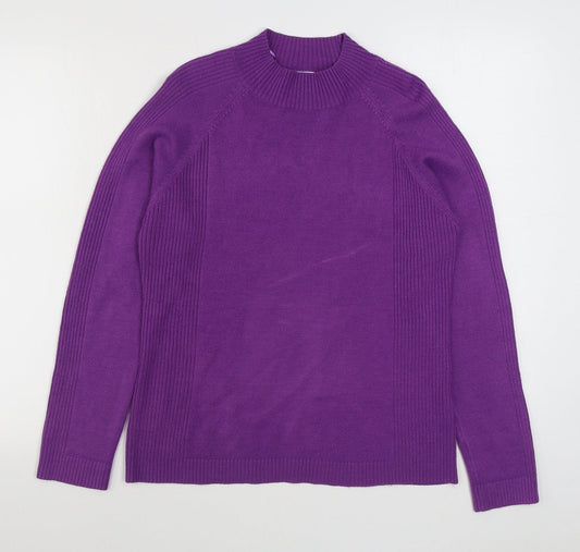 Text Womens Purple Round Neck  Acrylic Pullover Jumper Size M